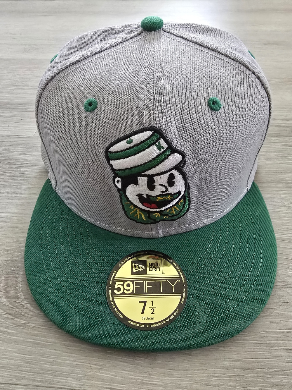 New Era Down East Wood Ducks Collard Greens Fitted Baseball Hat Size 7 1/2 New